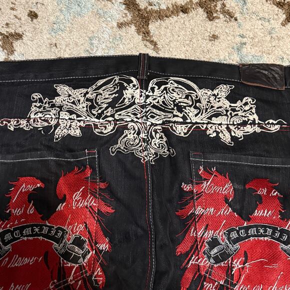 Attitude Gold Baggy Wide Leg Eagle Embroidered Jeans Size 48x33 Y2K - Picture 5 of 10